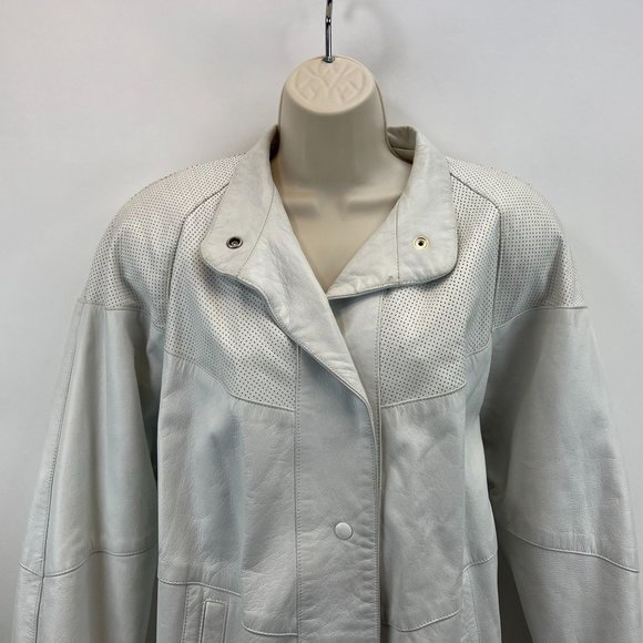 VTG Giovinezza Moda Rocco D'Amelio White Moto Leather Snap Jacket Women's L - Picture 3 of 10